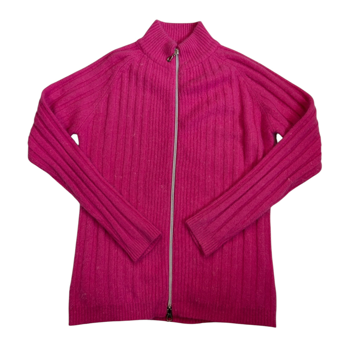 pink ribbed knit cardigan with zip
