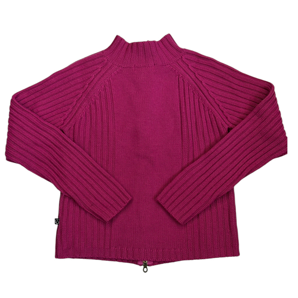 pink ribbed zip knit cardigan back