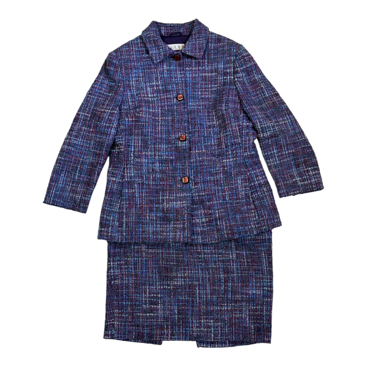 purple blue wool bouclé set
