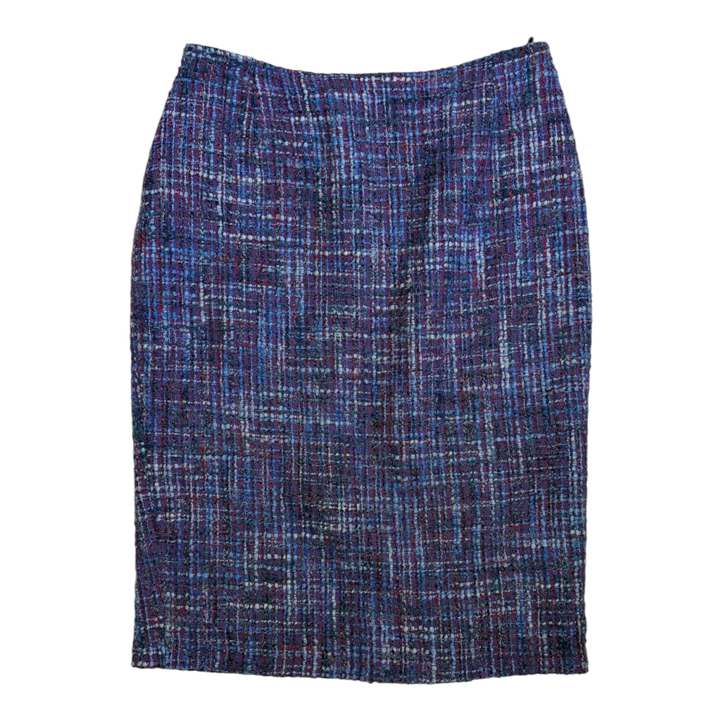 purple blue wool bouclé set skirt