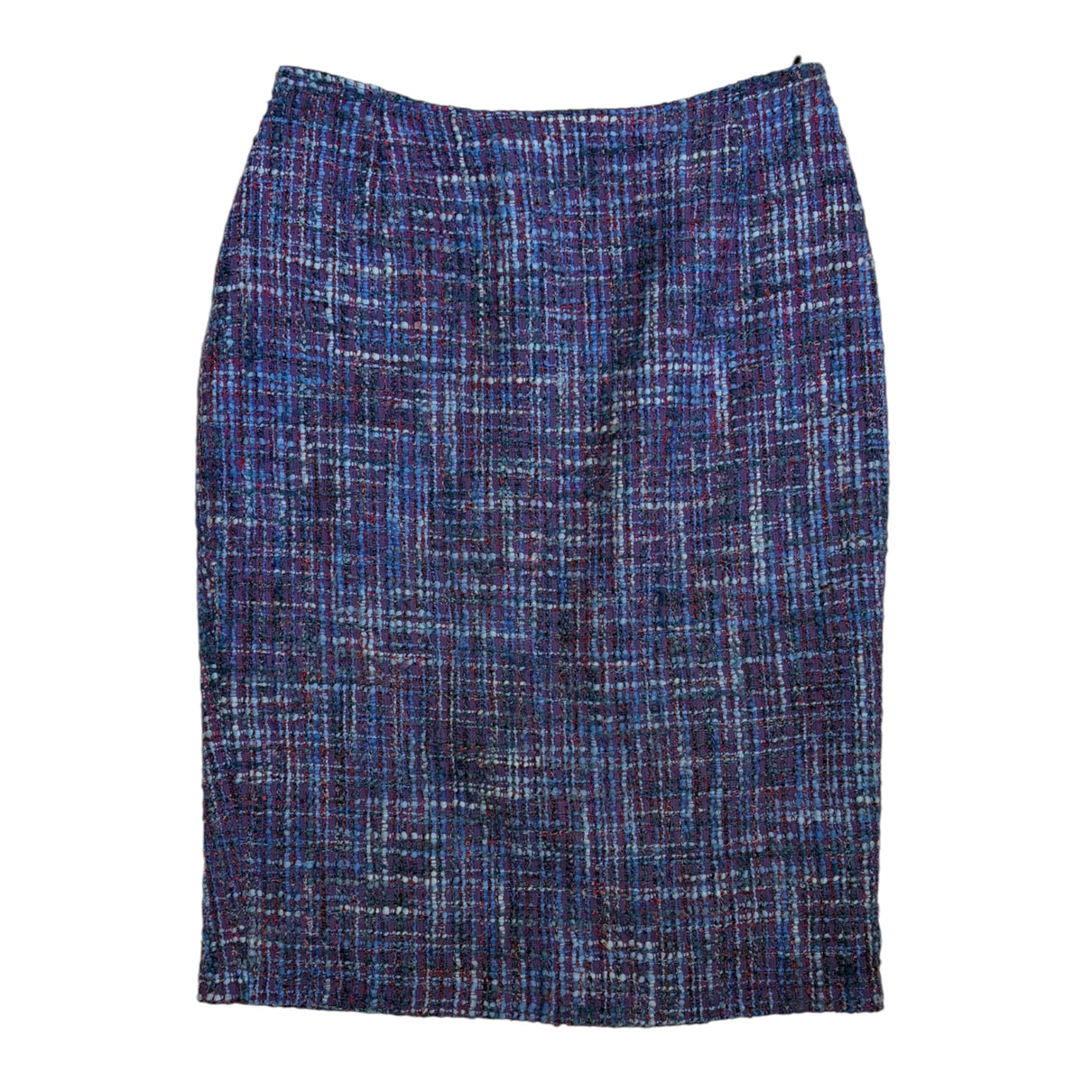 purple blue wool bouclé set skirt