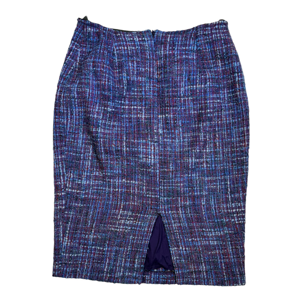 purple blue wool bouclé set skirt back 