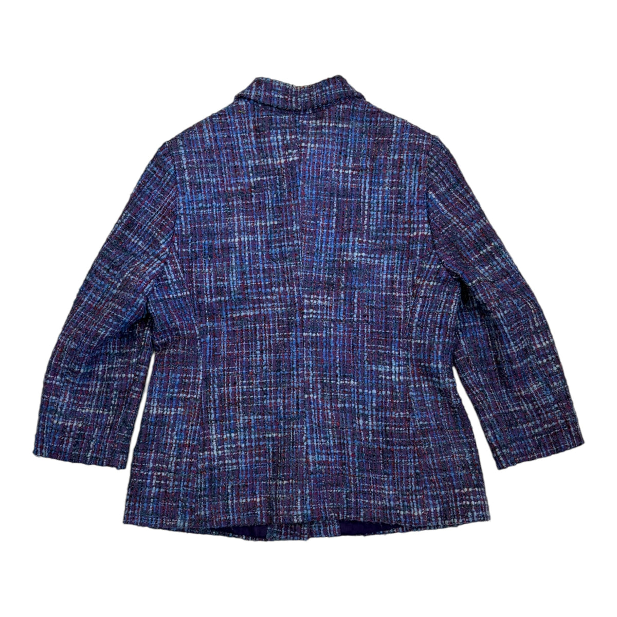 purple blue wool bouclé set top back 