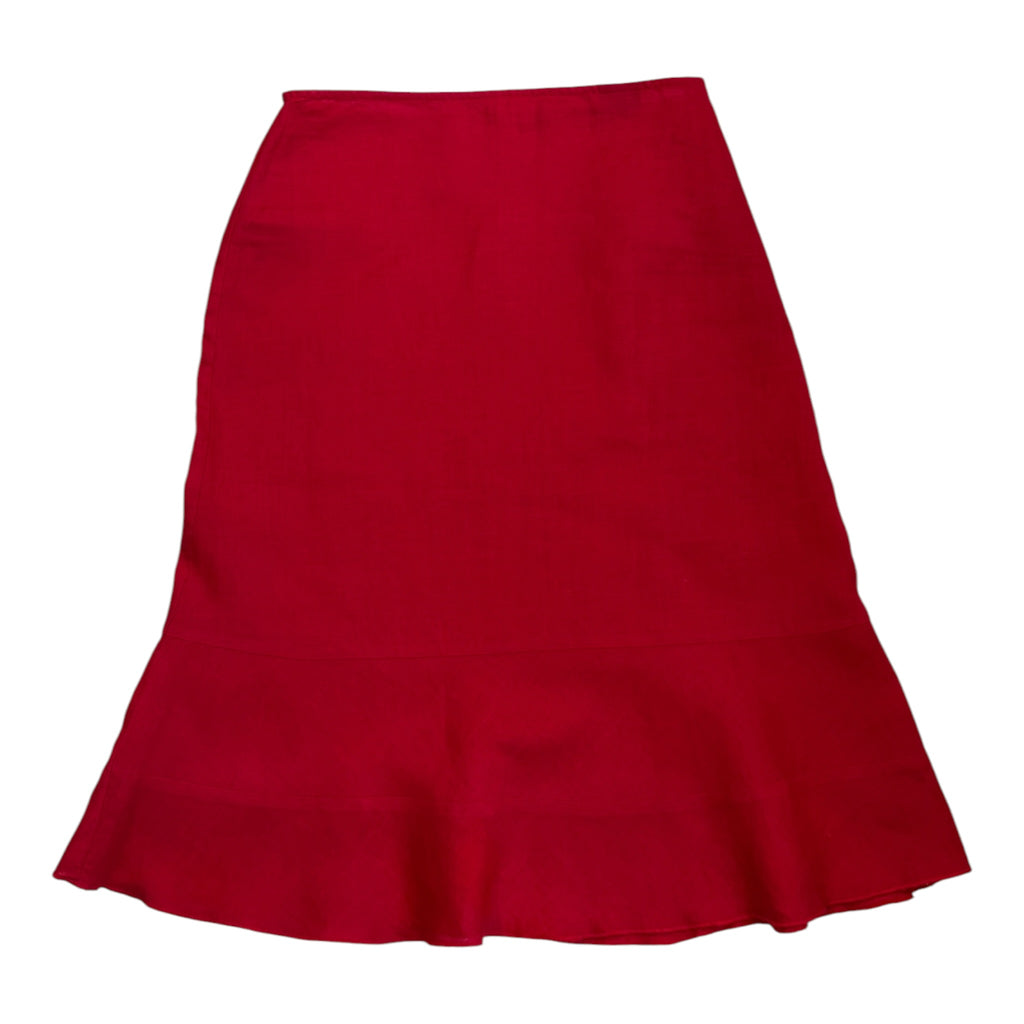 red Benetton linen skirt back