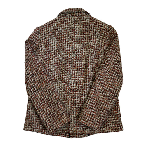 red and white bouclé jacket back