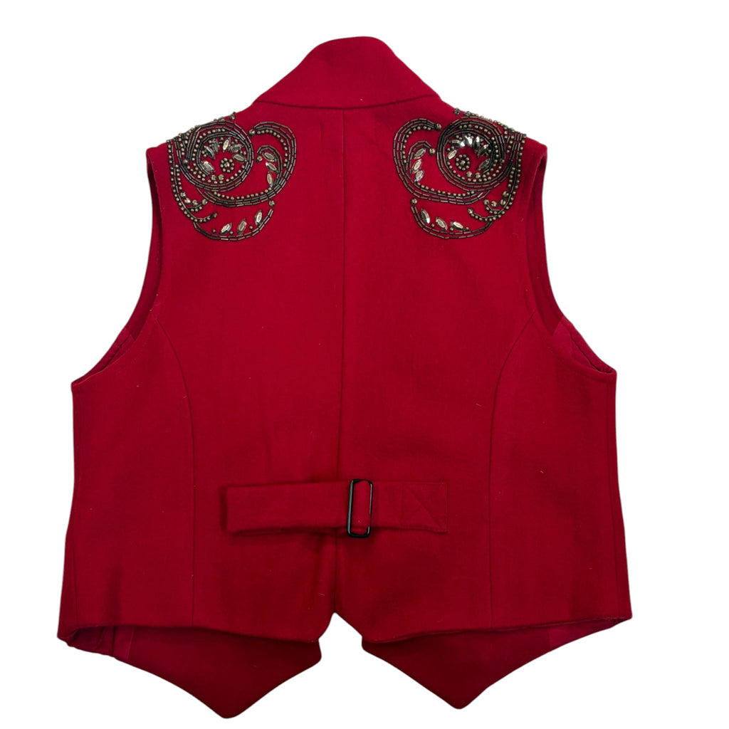red hussar vest with embroidery and beads back