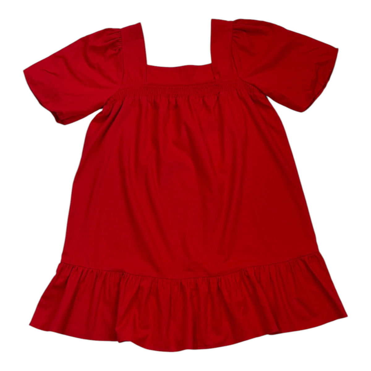 red ruffled linen dress back