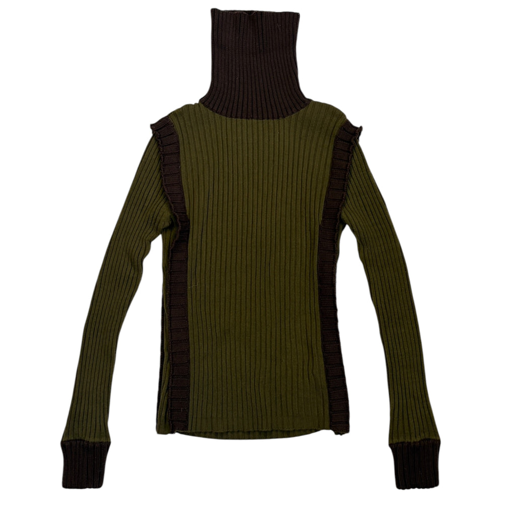 ribbed olive turtle neck jumper with brown details