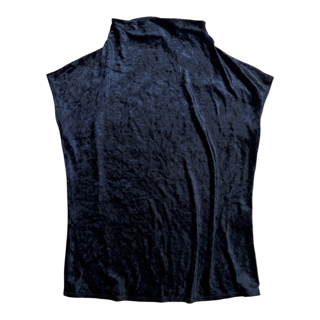 shimmery midnight blue velvet high neck top