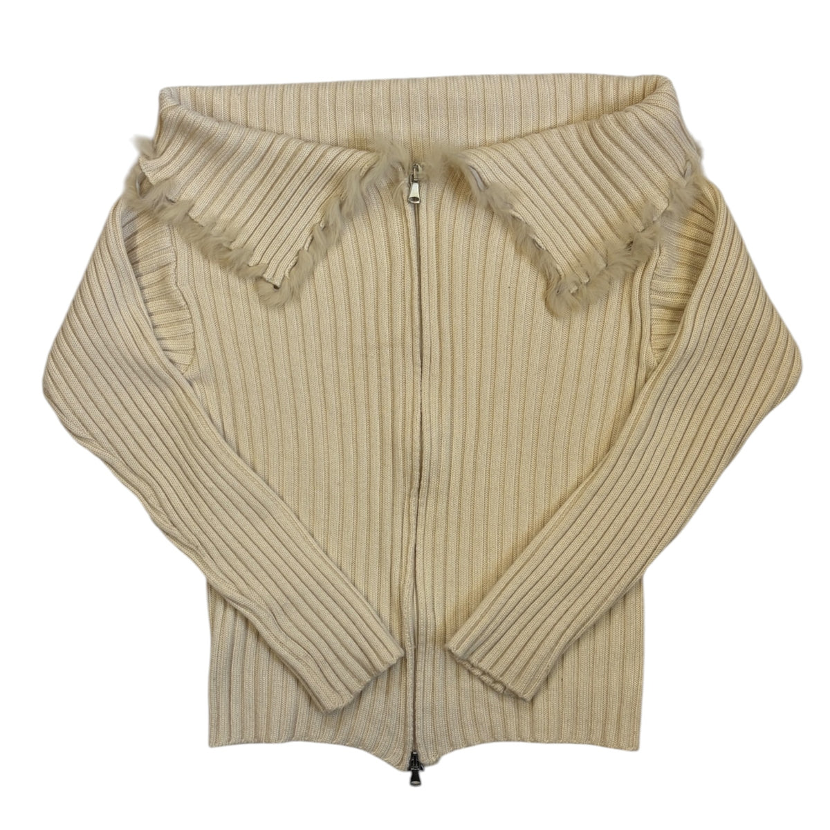 soft off white cardigan with fur collar