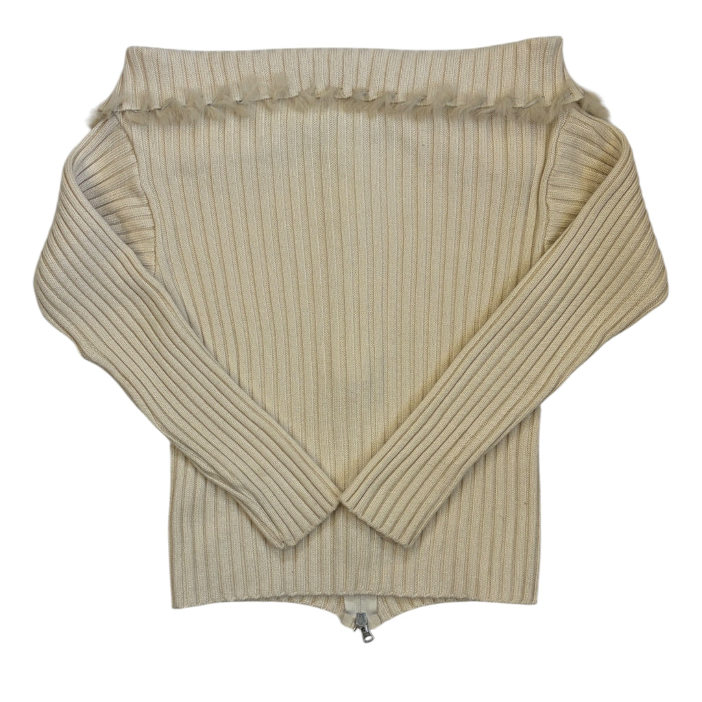 soft off white cardigan with fur collar back