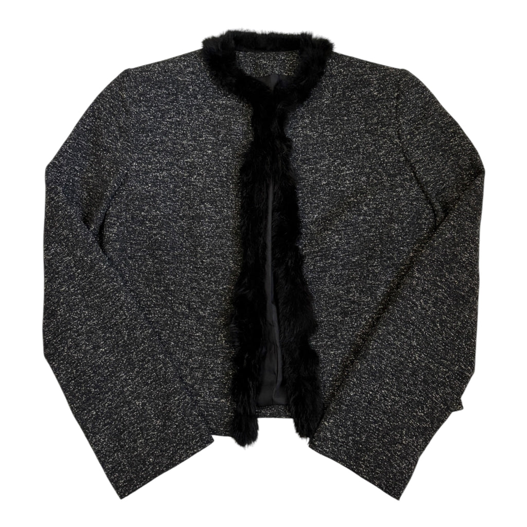 virgin wool jacket with faux fur trim